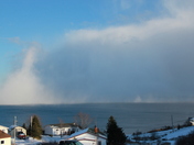 Snow squall over the Atlantic Ocean