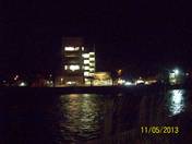 Quinte Courthouse Glowing on the Moira at night