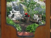 reflections of ornaments and spring flowers