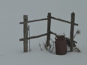 Wooden fence with milk jug