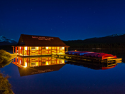 Maligne Lake Boat House at night