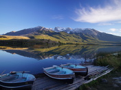 Sunset on a quiet roky mountains' lake