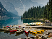 Canoes on Moraine Lake