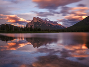 Sunset clouds over Mount Rundle and Vermillion Lakes
