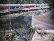 Reflections out the window of a train 