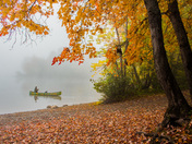 Autumn Canoe in the Mist