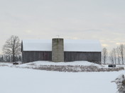Snowy morning barn