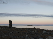 Inukshuk landmark along the arctic coast