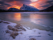 "Fire and Ice" Mount Rundle at sunrise in the Vermillion Lakes 