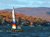 Catamaran sailing across the Lake St. Joseph in October