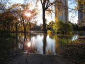 Flooded footpath at sunset