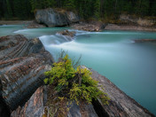 Water stream flow over the Natural Bridge over the Kicking Horse River