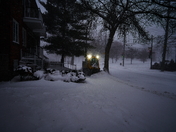 Plowing through the snow.
