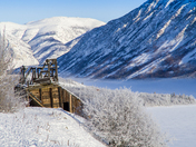 Yukon winter landscape with mining relic