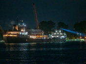 great lakes freighter at night