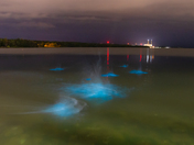 Aqua-coloured splashes in the waters of Lingan Bay.