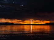 Final light with a lightning strike - Pat Bay, North Saanich, BC