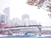 City Train Commuting During A Snowfall