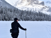 Trekking across Emerald Lake. 