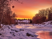Warm Sunrise Over A Winter Park