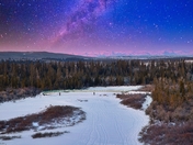 Starry Night Sky Over A Winter Park