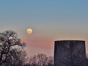 Snow moon in the sunset time.