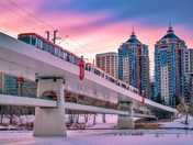 City Train Commuting At Sunrise