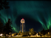 Melville Water Tower Surrounded By Northern Lights