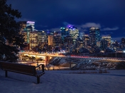 Winter Downtown Calgary Illuminated At Night