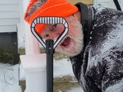 After shoveling snow my granddaughter noticed the shovel and took my picture.