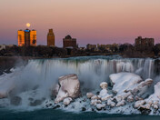 Full moon shined on icy Niagara Fall