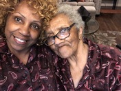 In this photo my mom and I are wearing the same pajamas.