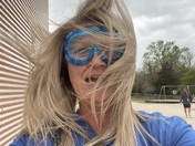 Highland Park Elementary' Recess Monitor, Tara Elliott, braving these Stillwater winds today!