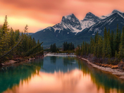 Long Exposure Sunrise Over Canmore Mountains