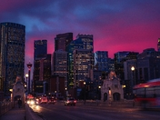 Traffic Through Downtown Calgary At Sunrise