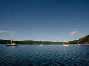 Scenic view of the ocean and shoreline at Poets Cove on Pender Island, Vancouver Island, British Columbia, Canada