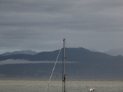 A sailboat anchored near Pond Inlet, Nunavut waiting for weather to transit through the Northwest Passage