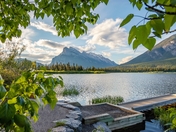 Green Foliage Framing Vermilion Lakes