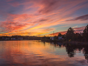 Red sunset above St. Stephen, NB.