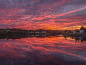 Red sunset above St. Stephen, NB.