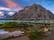 Bridge By Bow Lake At Sunrise