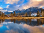 Canmore Town Sunlit Reflections