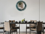 Home Gift Warehouse 24" Round Mosaic Mirror, Mirror Wall Art Décor, Handcrafted Decorative Mosaic Mirror, Teal, Turquoise, White, Orange, Red, Yellow with Reflective Mosaic Mirror for Bedroom, Bathroo