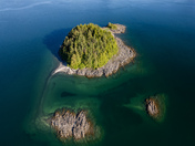 Aerial of islands in Haida Gwaii