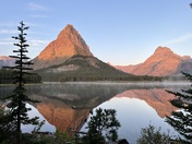 Sunrise view from the shore near Many Glacier Lodge