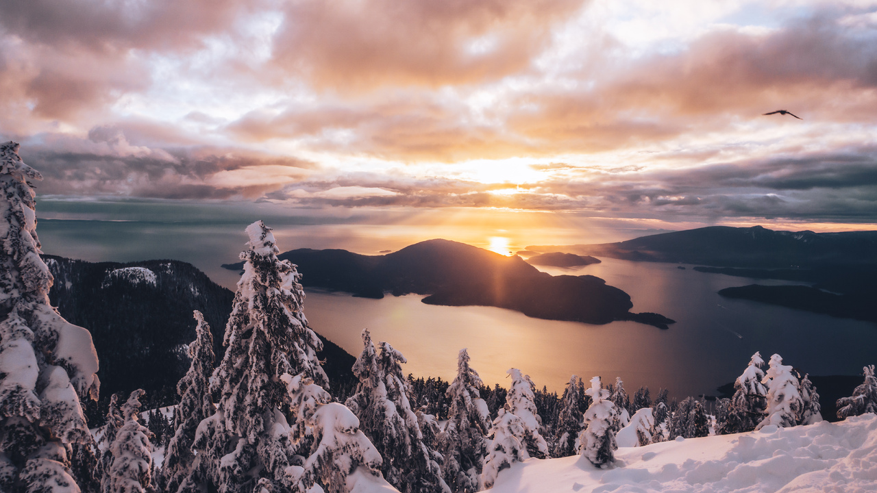 Incredible winter sunset at Cypress Mountain in Vancouver, British Columbia