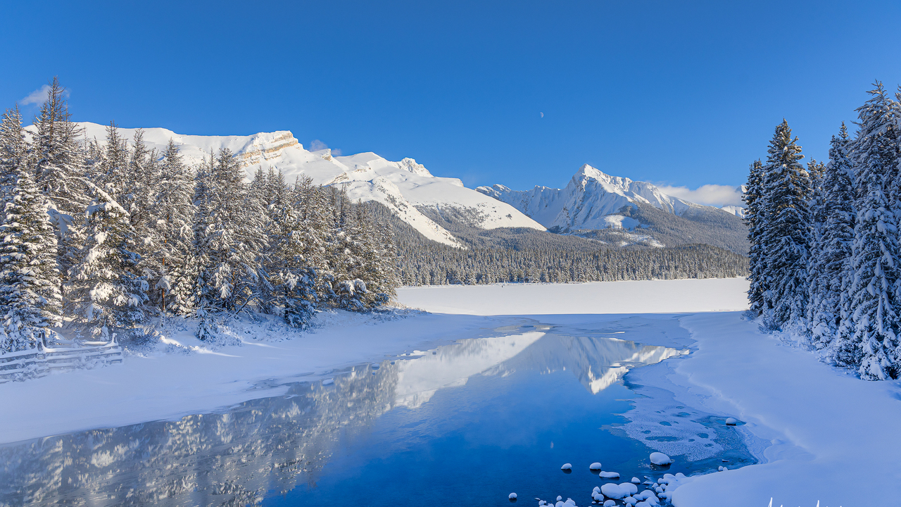 Maligne Lake winter scene