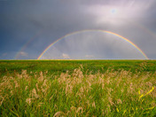 Double Rainbow Over Prairie Fields in Rumsey, Alberta, Canada