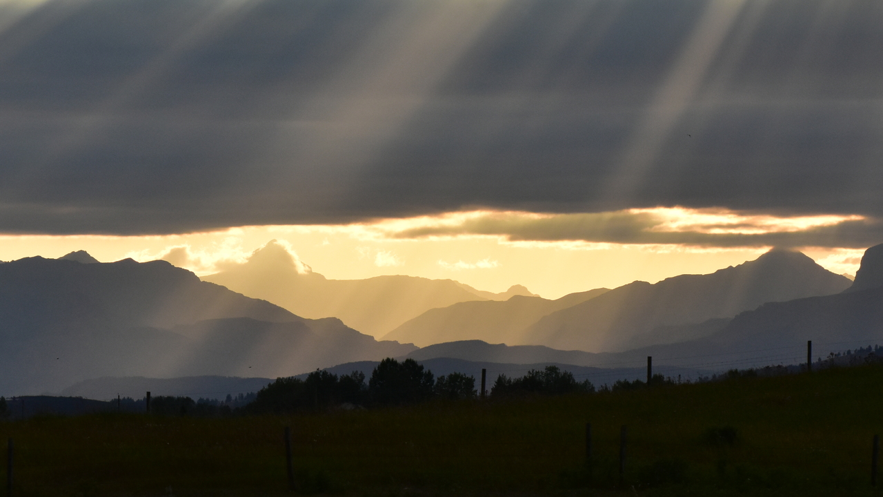 Sun rays over the Rock mountains, Alberta
