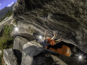 Tim Emmett working Front Line, V12, Squamish, British Columbia